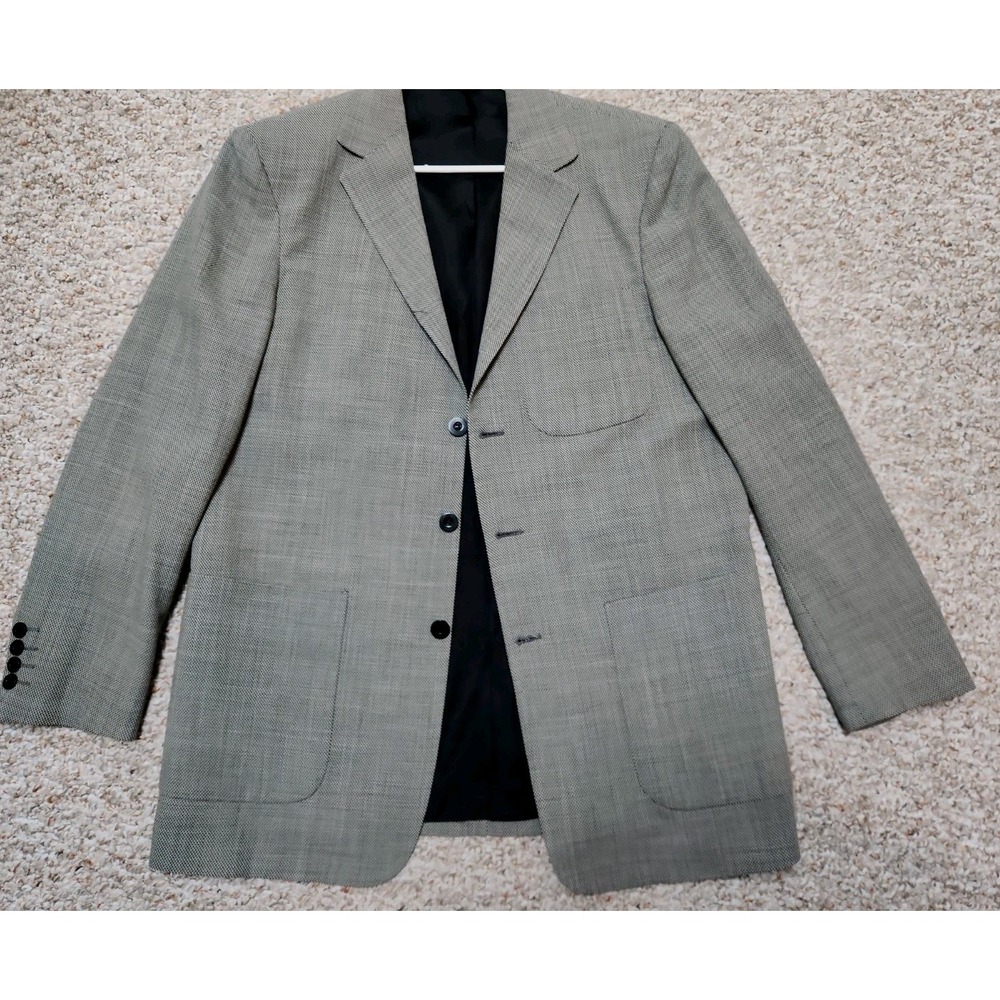 Vintage Ross Graison 100% Virgin Wool Blazer 42 Chest 50rEU Tag Gray Plaid Italy
